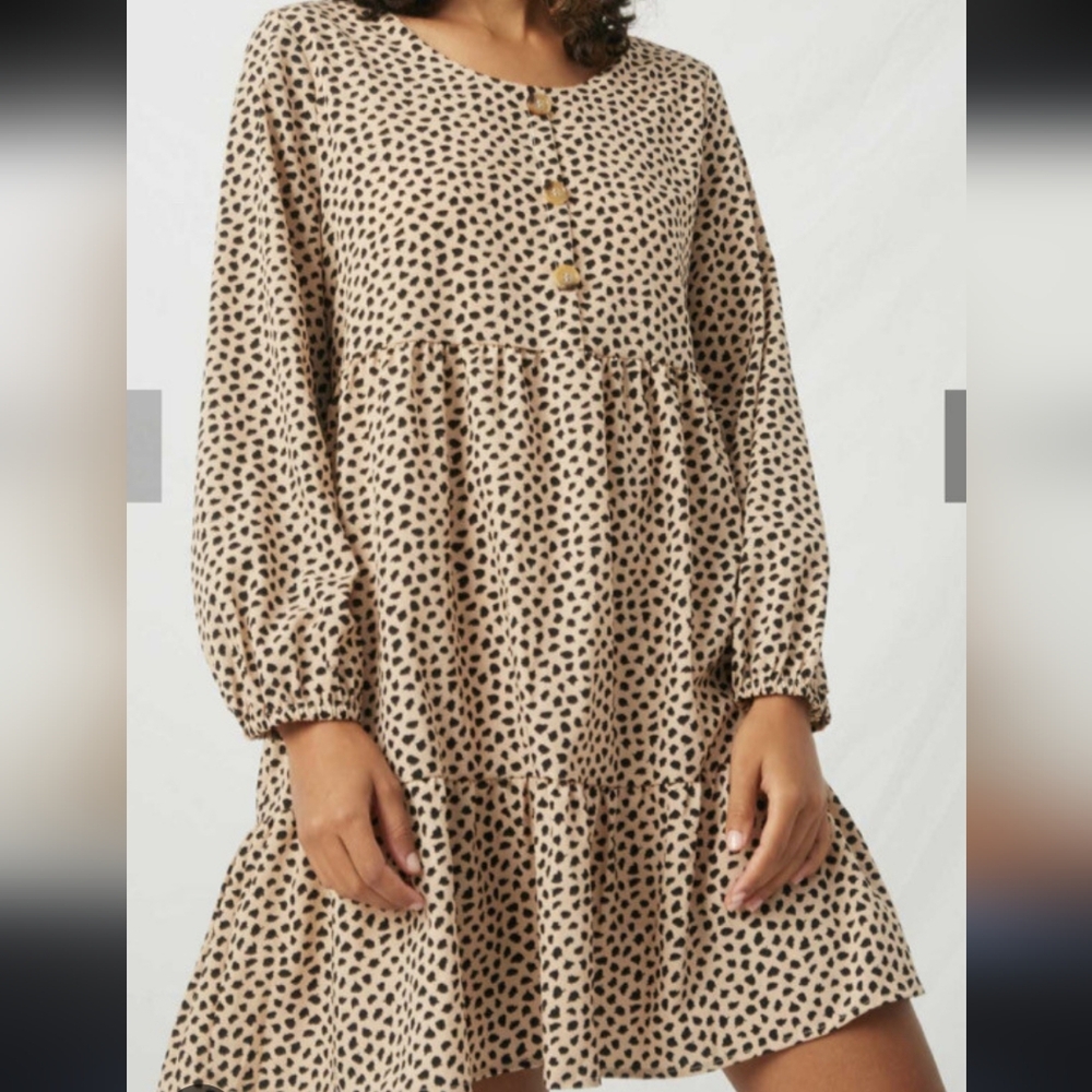 Hayden Tan and Black Patterned Long Sleeve Dress